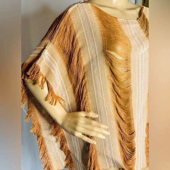 Boutique: New Golden Mexican Bohemian Tulum Top Shredded Organic Coverup Beach - Picture 2 of 4